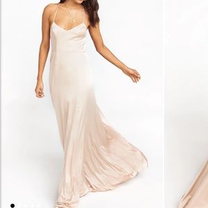 Godshaw Goddess Gown, champagne luxe satin, show me your mumu